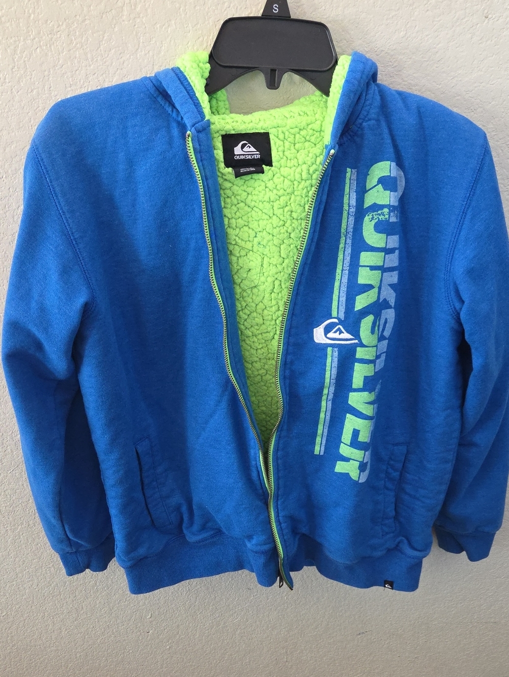 Quiksilver Kids Royal Blue Zip Hoodie with Lime Sherpa